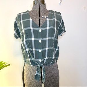 Tie Front Plaid Top
